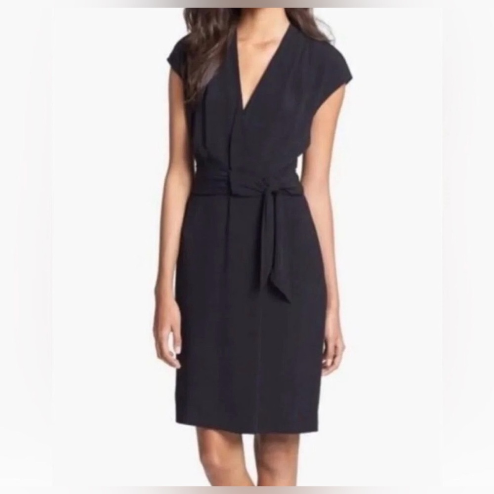 KATE SPADE New York Villa Crepe Wrap Black Bow Tie Dress 0 / XS